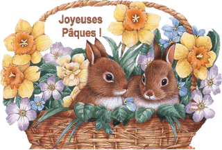 Gif animé joyeuses Pâques panier lapins